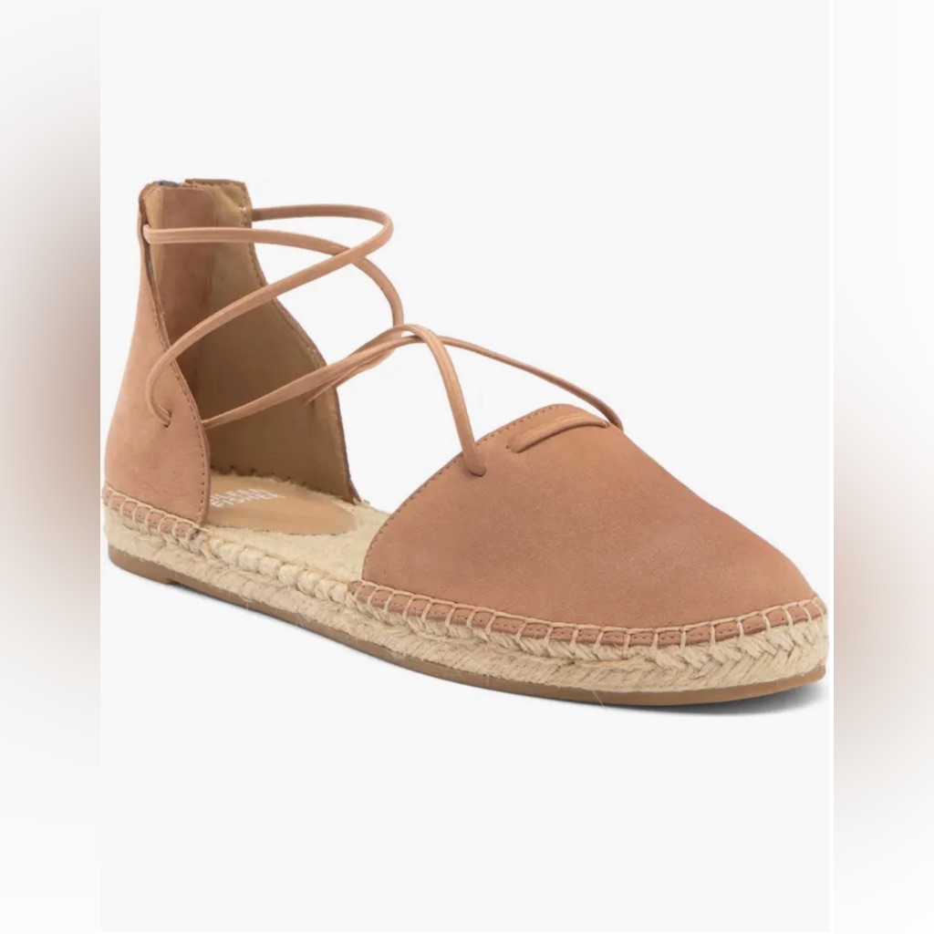 Eileen Fisher Suede Lace Up Espadrille Flats Tan Size 8 Ankle Wrap